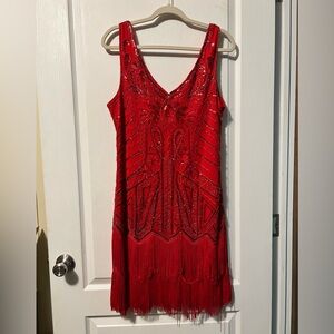 Roaring 1920’s dress, fringe, sequence, glamour.